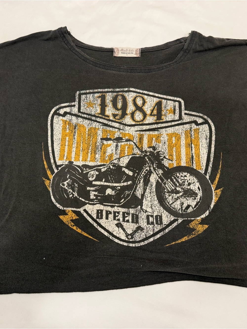 Altar'd State Grey Tee with Yellow & White Motorcycle Graphic